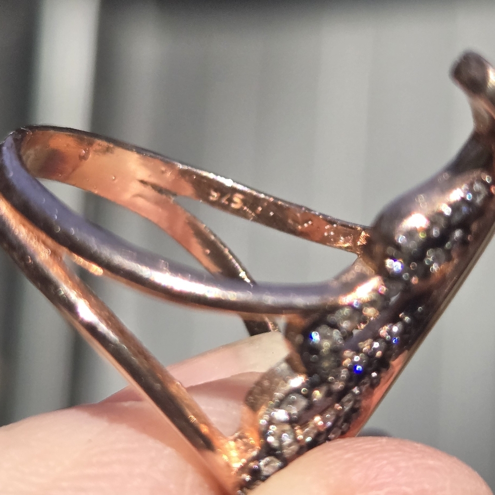 White sapphire Sterling & Gold leaf ring sz8 - Picture 8 of 8